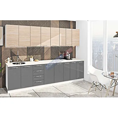 Готова кухня Комфорт Еко 3000 мм пряма Графіт, Дуб натуральний-0