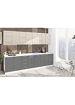 Готова кухня Комфорт Еко 300 см пряма Графіт, Дуб крафт білий (білений)