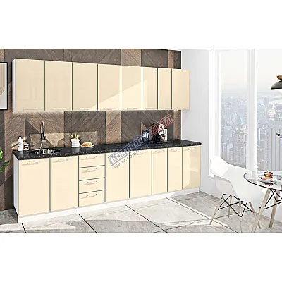 Готова кухня Комфорт Хай-тек 3,0 м Крем-0