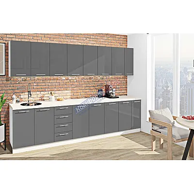 Готова кухня Комфорт Фарбований високий глянець 3100мм Графіт-0