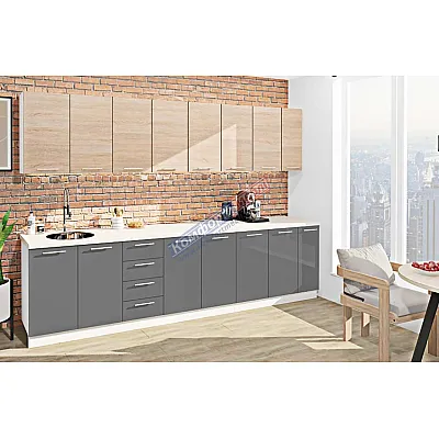 Готова кухня Комфорт Еко 3,1 метра пряма Графіт, Дуб сонома-0