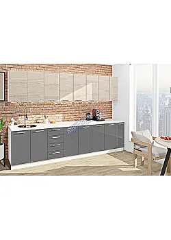 Готова кухня Комфорт Еко 3.1 м пряма Графіт, Білий дуб