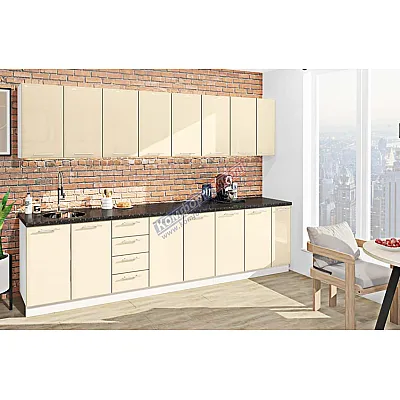 Готова кухня Комфорт Хай-тек 310 см Крем-0