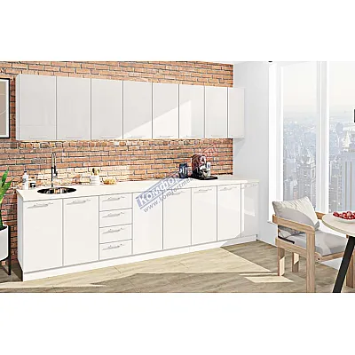 Готова кухня Комфорт Фарбований високий глянець 3.1 метра Білого кольору-0