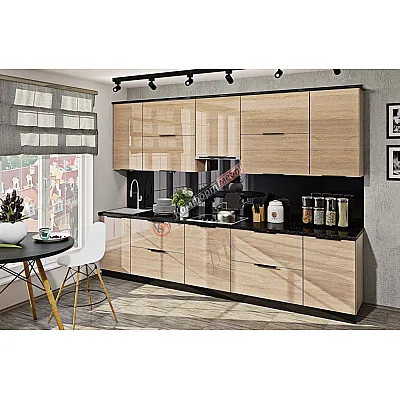 Готова кухня Комфорт Фарбований високий глянець 3,2 метра Дуб натуральний-0