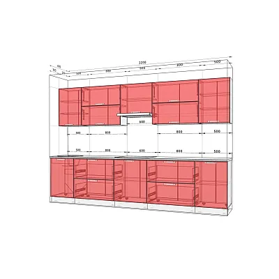 Готова кухня Комфорт Фарбований високий глянець 3,2 метра Дуб натуральний-1