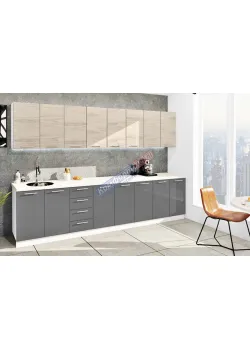 Готова кухня Комфорт Еко 320 см пряма Графіт, Дуб білений