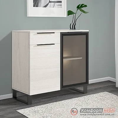 Комод зі склом Комфорт Флекс 0 8 м з ДСП фасадами Дуб білений в прихожу-0