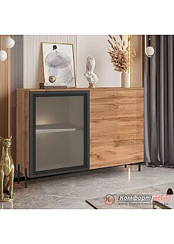 Комод с витриной Комфорт Флекс 1 метр из ДСП Дуб золотой в гостиную