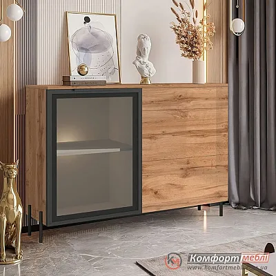 Комод з вітриною Комфорт Флекс 1 метр з ДСП Дуб золотий в вітальню-0