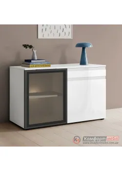 Комод со стеклом Комфорт Флекс 1200 мм крашеный МДФ Белый для посуды