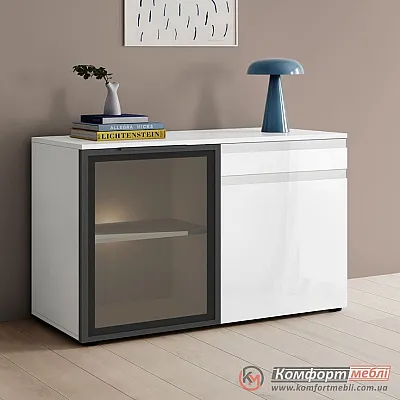 Комод зі склом Комфорт Флекс 1200 мм фарбований МДФ Білий для посуду-0