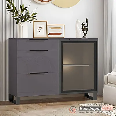 Комод зі склом Комфорт Flex 1.2 м ДСП фасад Графітовий в вітальню-0