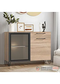 Комод со стеклом Комфорт Флекс 1 м из ДСП Дуб натуральный в гостиную.
