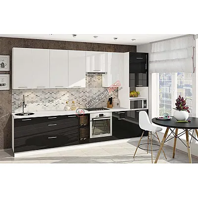 Готова кухня Комфорт Фарбований високий глянець 3,3м Білий, Чорний-0