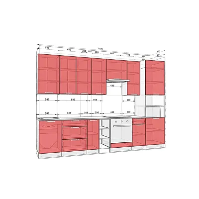 Готова кухня Комфорт Фарбований високий глянець 3,3м Білий, Чорний-1