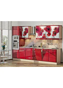 Готова кухня Комфорт Хай-тек з кольоровим друком 3300мм Червоний