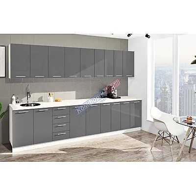 Готова кухня Комфорт Фарбований високий глянець 330см Графіт-0