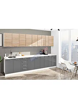 Готова кухня Комфорт Еко 3300 мм пряма Графіт, Дуб сонома