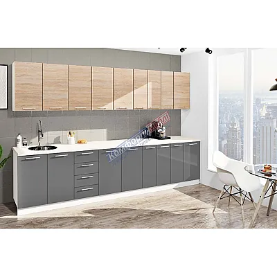 Готова кухня Комфорт Еко 3300 мм пряма Графіт, Дуб сонома-0