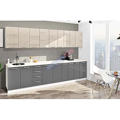 Готова кухня Комфорт Еко 3.3 метра пряма Графіт, дуб крафт білий-0