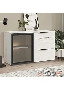 Комод с витриной Комфорт Флекс 1 метр из ДСП Дуб беленый в зал