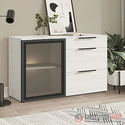 Комод з вітриною Комфорт Флекс 1 метр з ДСП Дуб білений в зал-0