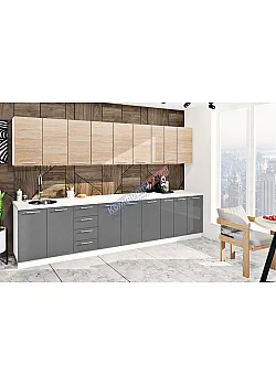 Готовая кухня Комфорт Эко 3400 мм прямая Графит, Дуб натуральный