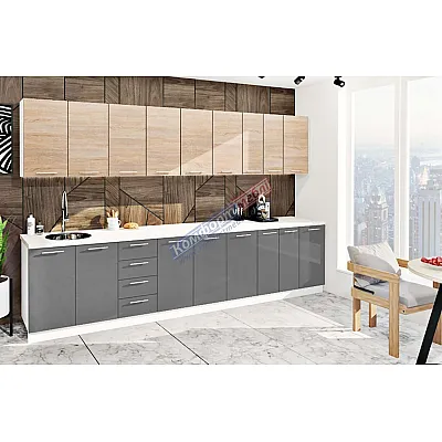 Готова кухня Комфорт Еко 3400 мм пряма Графіт, Дуб натуральний-0