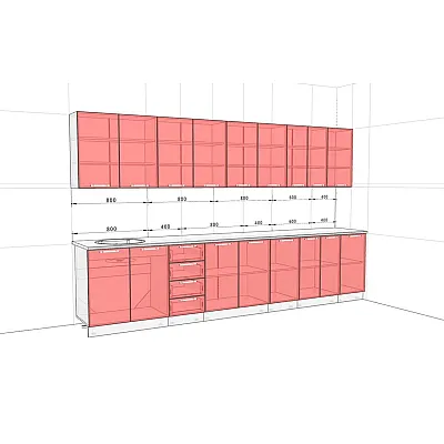 Готова кухня Комфорт Еко 3400 мм пряма Графіт, Дуб натуральний-1