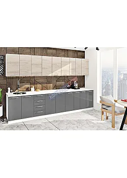 Готова кухня Комфорт Еко 3.4 метра пряма Графіт, дуб крафт білий