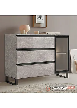 Современный комод Комфорт Флекс 1.2м из ДСП Бетон светлый в гостиную.