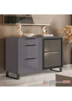 Комод с витриной Комфорт Flex 1.2 м из МДФ Графитовый для посуды