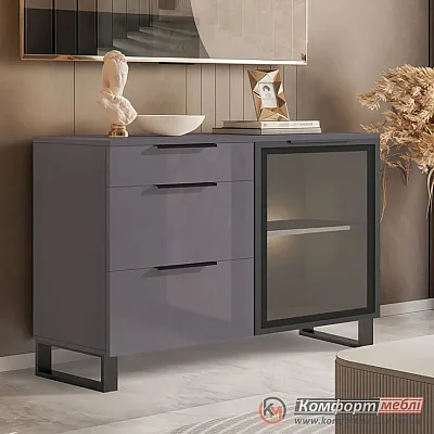 Комод з вітриною Комфорт Flex 1.2 м з МДФ Графітовий для посуду-0