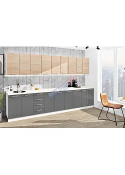 Готовая кухня Комфорт Эко 3500 мм прямая Графит, Дуб натуральный