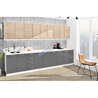 Готова кухня Комфорт Еко 3500 мм пряма Графіт, Дуб натуральний-0