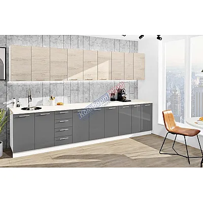 Готова кухня Комфорт Еко 3,5 метра пряма Графіт, дуб відбілений-0