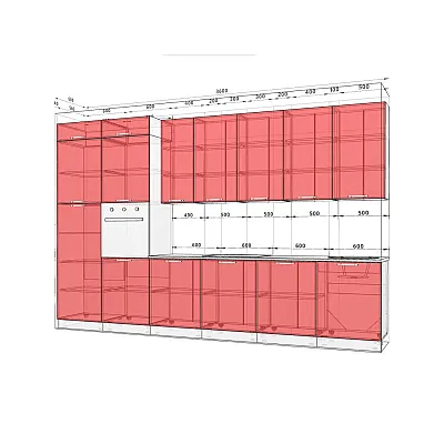 Готова кухня Комфорт Хай-тек 3,6м Білий, Бордо-1