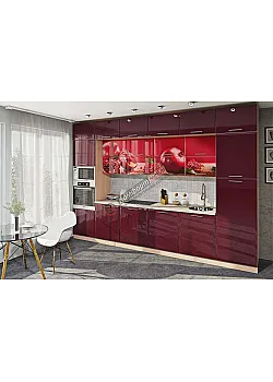 Готова кухня Комфорт Хай-тек з кольоровим друком 3.6 метра Бордо