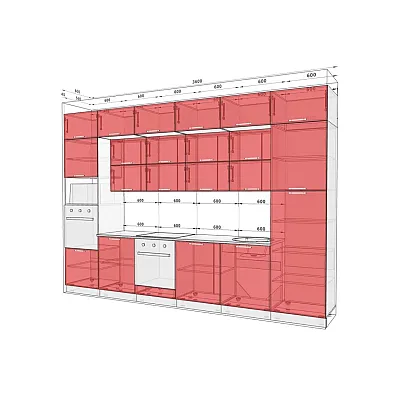 Готова кухня Комфорт Хай-тек з кольоровим друком 3,6 м Червоний-1