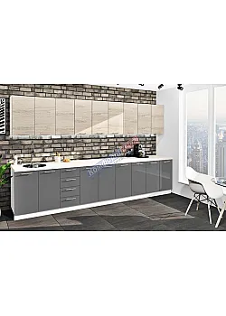 Готова кухня Комфорт Еко 3,6 метра пряма Графіт, Дуб білений