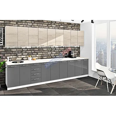 Готова кухня Комфорт Еко 3,6 метра пряма Графіт, Дуб білений-0