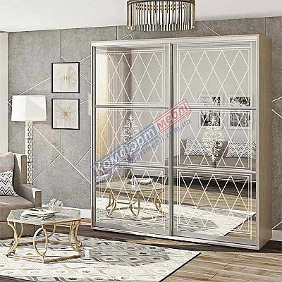 Шафа-купе 1,4 м Комфорт "Дзеркало" 2 дверна у кольорі дуб сонома-0