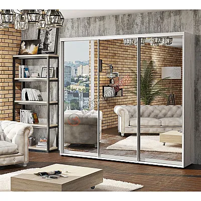 Шафа-купе 1,8 м Комфорт "Дзеркало" 3х дверна дуб білений-0