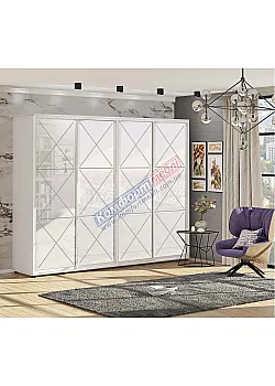 Шкаф-купе 4,0 метра Комфорт "Прованс" глянец 4 дверный белый