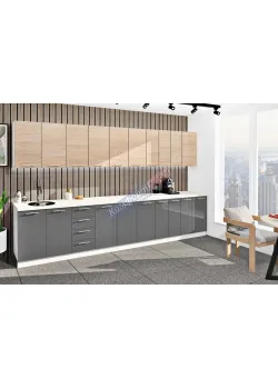 Готовая кухня Комфорт Эко 3.7 м прямая Графит, Дуб натуральный