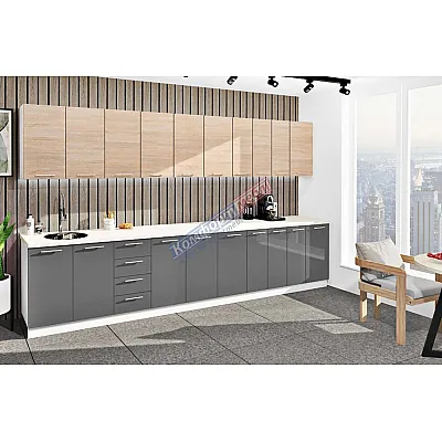 Готова кухня Комфорт Еко 3.7 м пряма Графіт, Дуб натуральний-0