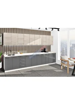 Готовая кухня Комфорт Эко 3,7 м прямая Графит, Дуб беленый