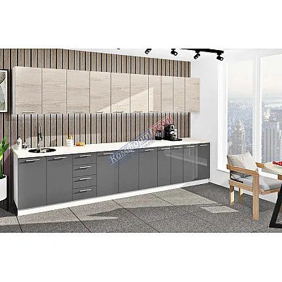 Готова кухня Комфорт Еко 3,7 м пряма Графіт, Дуб білений-0