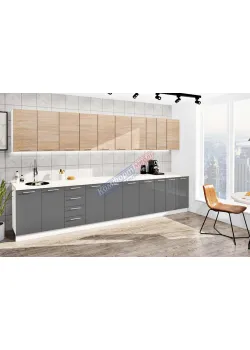 Готовая кухня Комфорт Эко 380 см прямая Графит, Дуб сонома